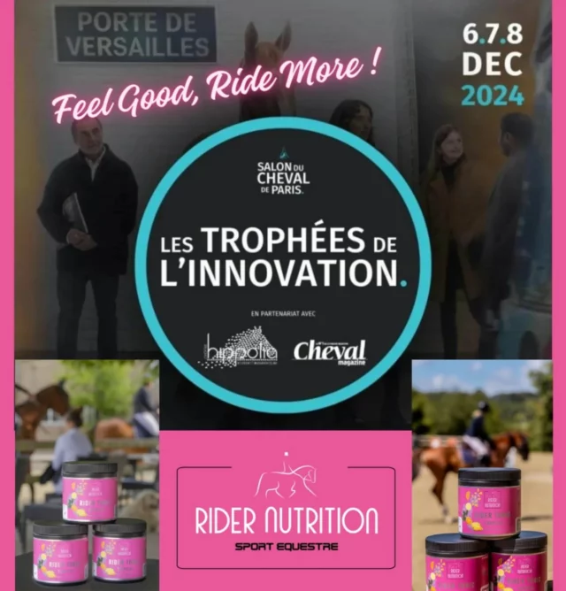 Nous sommes ravis d'être sélectionnés de participer aux Trophées de l'innovation @salonduchevaldeparis en partenariat avec @polehippolia 🏆🎊

Notre produit 'Rider Tonic' et l'innovation @ridernutrition sera présenté devant un jury de 10 pendant le salon.🥤🏇

Souhaitez nous bonne chance ! 🙌

Une remise de prix du public aura également lieu. 🫶
Nous comptons sur votre encouragement. 🩷

#salonduchevaldeparis
#ridernutritionsport
#ridertonic
#riderperformance
#nutritionsportive